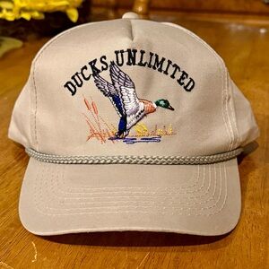 Vintage 90s Ducks Unlimited Mallard Hat Snapback Tan Green Embroidered Rope Cap